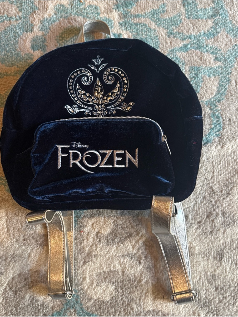 Disney Frozen Velvet Mini Backpack in Navy and Silver